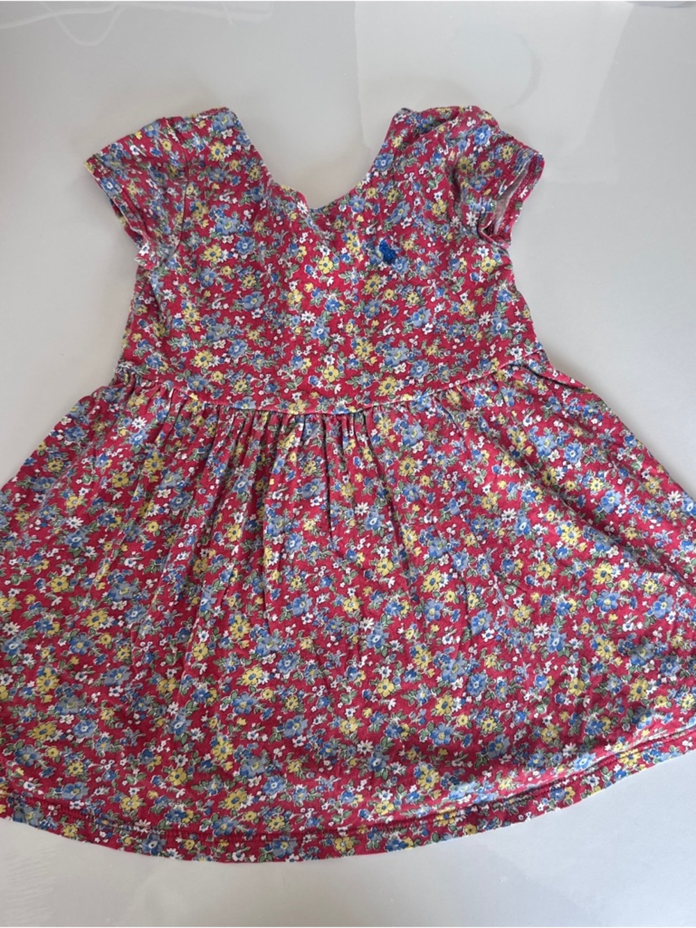 Ralph Lauren Girls Toddlers Floral Summer Dress - Red with Yellow & Blue Flowers
